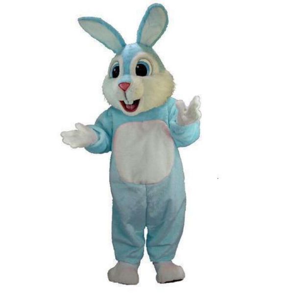 Trajes de mascote coelho de coelho de coelho azul claro mascote branco tamanho adulto tamanho adulto