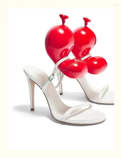 Pantofole decorazione in palloncino sandalo con punta sottile tallone ad alto tallone femminile feste di nozze rosse nere muli scarpe