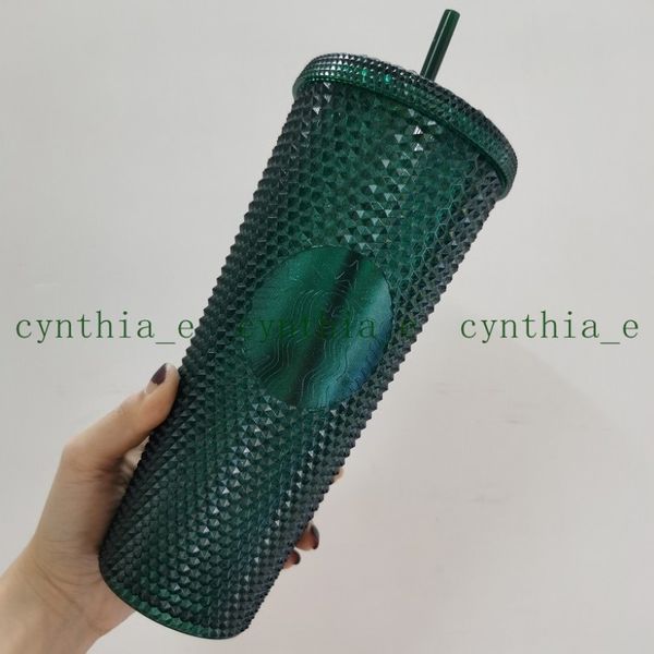 Starbucks Doppel -Laser dunkelgrüner Durian Laser Strohbecher Tumbler Mermaid Plastik kaltes Wasser Kaffeetasse Geschenkbecher L1 2841