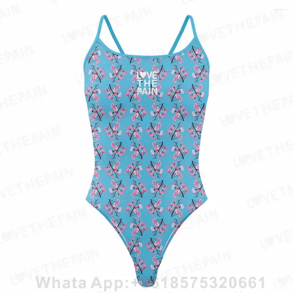 Kadın Mayoları Acıyı Seviyorum Floral One Piece Mayo İnce Kayışları Çok yönlü V-Back Bikini Seksi Hızlı Kuru Rekabet