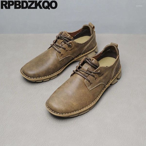 Scarpe casual Goodyear Welted Brown Slip resistente resistente agli uomini di punta rotonda di punta intrecciata in pelle piena in cereali per esterni in pelle su 2024 appartamenti