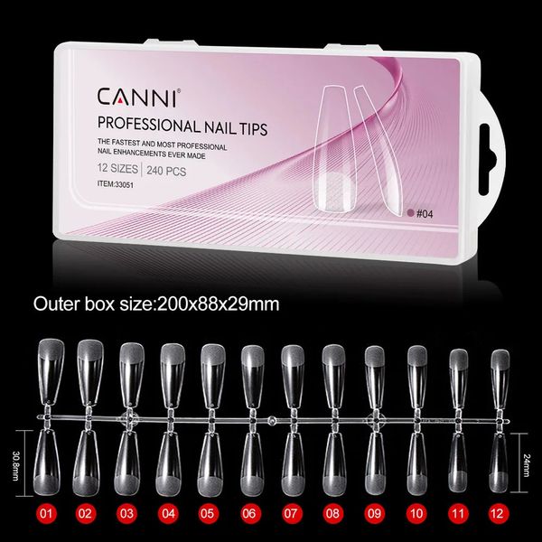 Canni 240pcsbox 12 Größe Gelnagelspitzen vorgeformtes Verlängerungssystem Clear Sarg FALSE Full Deckung für Maniküren 240509