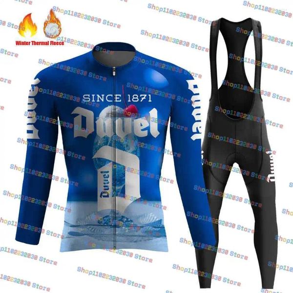 Rennsets 2024 Duvel Bier Cycling Jersey Set Langarm Thermal Fleece Roadbike warme Kleidung