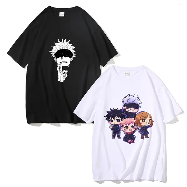 Magliette da donna jujutsu kaisen t-shirt per uomini donne figura anime figura gojo black tee a manica corta abbiglia