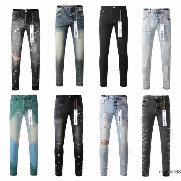 Lila Jeans Designer Jeans Männer Hip Hop Hole Hosen Vintage Luxus Punk Denim Dot Muster Herren Purple Hosen Retro Lila Brand Jeans P2