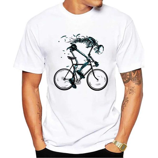 T-shirts masculina THUB Vintage Mountain Bicycle Skull Bicling TS Men T-shirts Skeleton Riding Bike Print Print Short SLVE SLVE Sport Tops