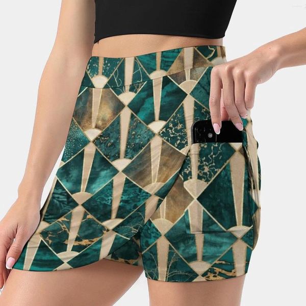 Saias Arte Deco Tiles - Mulheres oceânicas impressos de camada dupla vestido curto Mini esportes Padrão gráfico do padrão abstrato geométrico