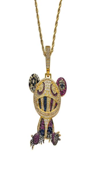 Anhänger Halsketten vereiste Kette 18K Gold plattiert Bling CZ Simulierte Diamantfarbe Frosch Hip Hop Halskette für Männer Charme Schmuck 1227817