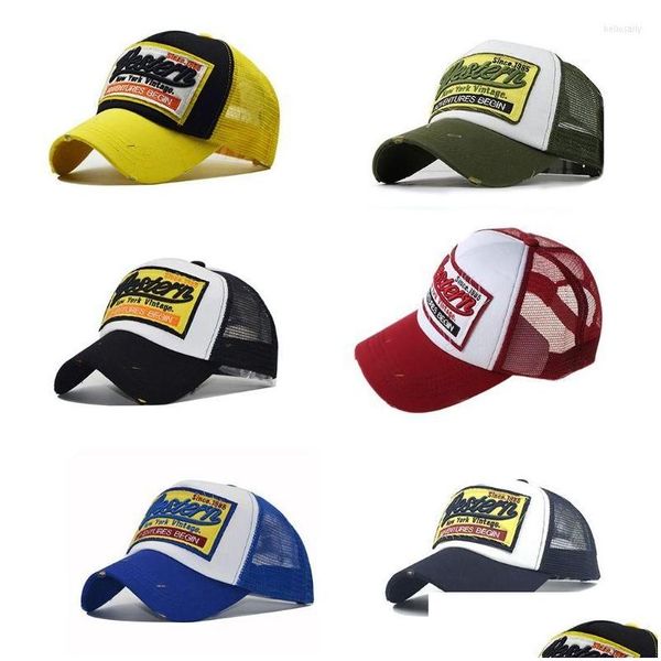 Caps de bola unissex vintage letras ocidentais logotipo bordado boné de beisebol de malha respirável casual morreu snapback caminhão Drop Delive Dhfgk