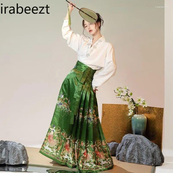 Vestidos de trabalho Salia de cavalo de manga longa de estilo chinês Terno diário feminino Roupas chinesas tradicionais para mulheres design de moda hanfu mujer