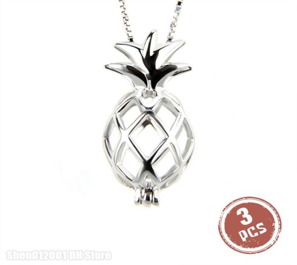 3pcs 925 Silberanhänger für Frauen Schmuck Zauber beliebte Obsthöhe Ananas Cage Anhänger Pearl Locket Y2009034316833