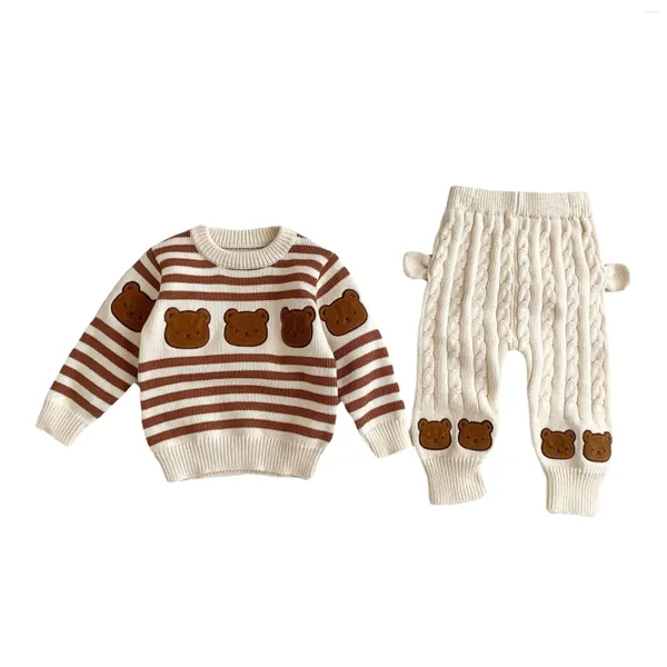 Roupas conjuntos de roupas de malha de malha de crianças menino menina 2pcs roupas de urso suéter calça infantil bebê