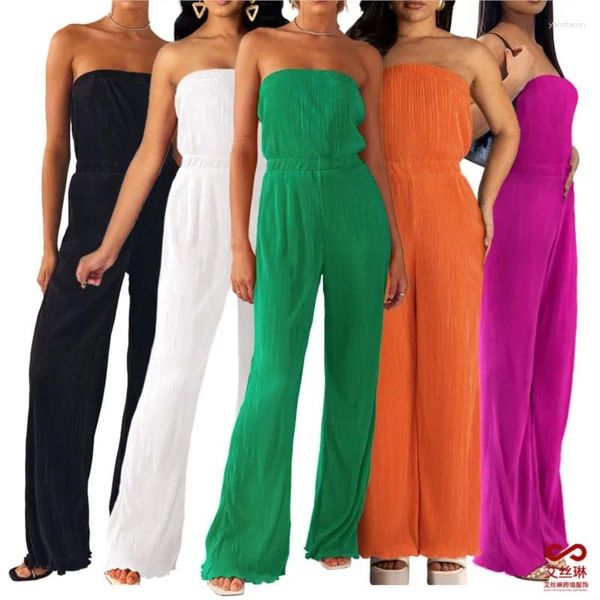 Strandabdeckung Outouts Sommeroutfits für Frauen sexy Falten -Stoff -Schaukel Bein Jumpsuit Solid Polyester Pareo The Bikini