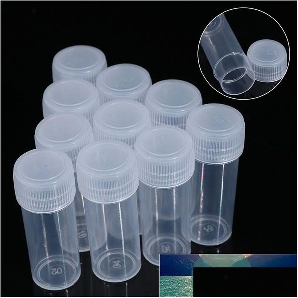 Packflaschen Großhandel 10pcs 5ml Plastik -Testrohre Fläschchen Proben Behälter Pulver Handwerksschraube Kappe für Office School Chemie Sup Dhhx1