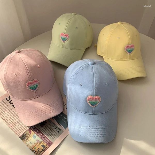 Caps de bola Corean Corean Baseball Cap Women y2k Love Heart Bordado Hat pico de cor sólida cor de aba longa e ajustável fêmea solar chapéus solares