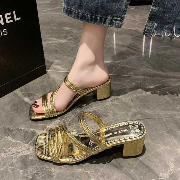 Pantofole donne sexy tacchi alti strass 2023 Nuovo Summer Beach Ladies Slides Shoes Fashion Dress Dress Zapatos Mujer H240509