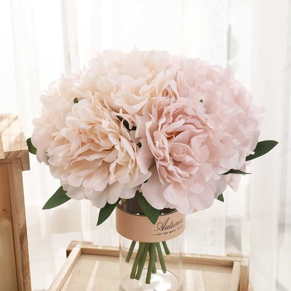 Fiori decorativi ghirlande 5pcs grande seta bianca peonia bouquet fiori artificiali decorazione tavolo da matrimoni tavolo da casa grande fiori finti di San Valentino forniture da giorno