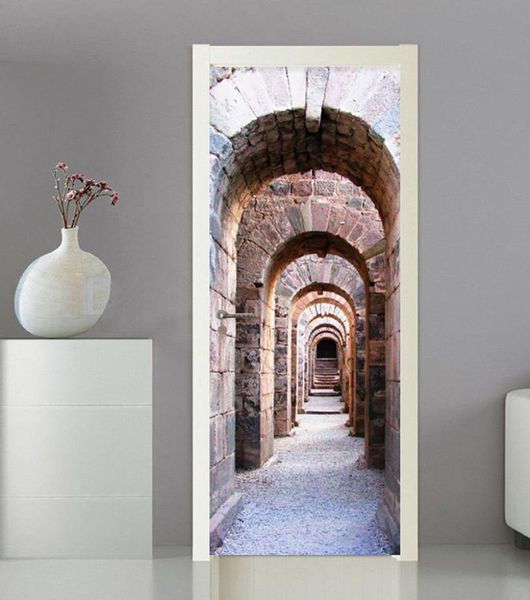 Klassische Europäische Türklehaufkleber 3D Stereo Arch Steinkunst Dekoration Wallpaper Wohnzimmer Küche PVC wasserdichte Wandmalereien6022550