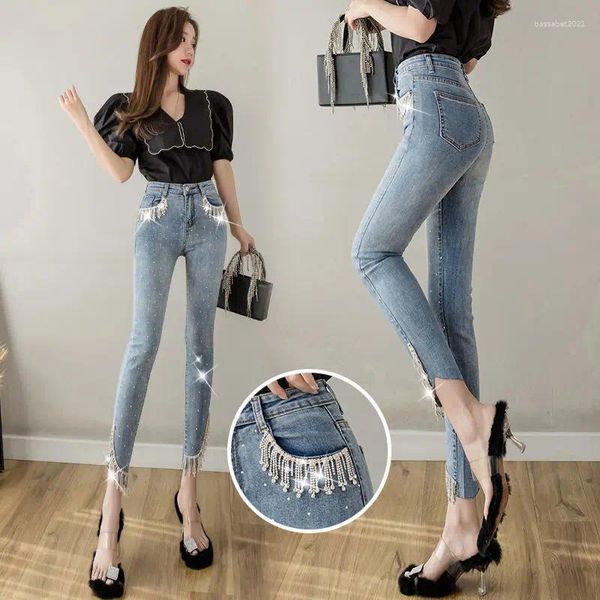 Frauen Jeans Frauen Sommer enge Nachahmung schlanker Mode große Hosen Damen Taschenfitness Jeanshose G76