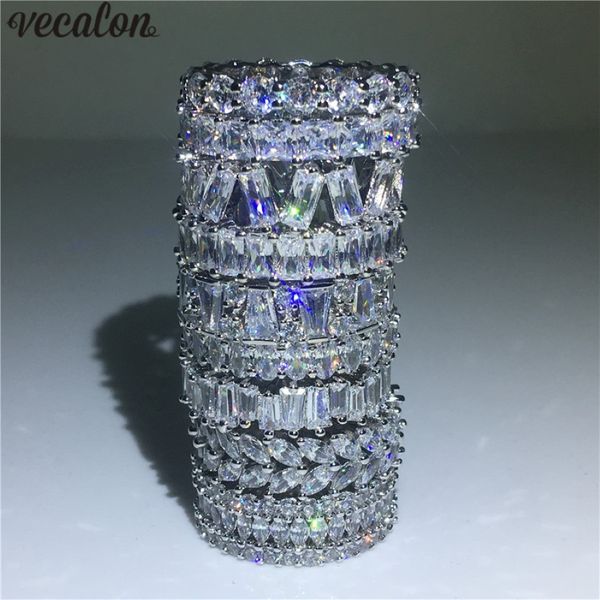 Vecalon 9 Stil Sevenler Parmak Yüzüğü 925 STERLING Gümüş Pırlanta CZ Nişan Düğün Band Ring Kadın Mücevherleri 278H