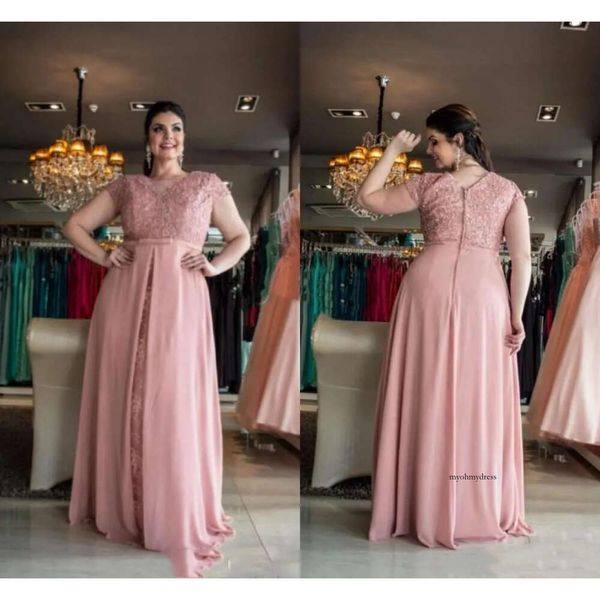 Blush Plus Size Mother of the Bride Dresses 2021 Кружечный шифоновый пол.