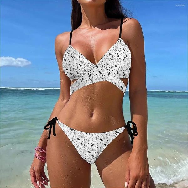 Pontos femininos de roupas de banho dálmata dalmácia biquíni manchas de maiôs de maiôs sexy push up set mulheres surfando profundamente v design feminino biquínis feminino