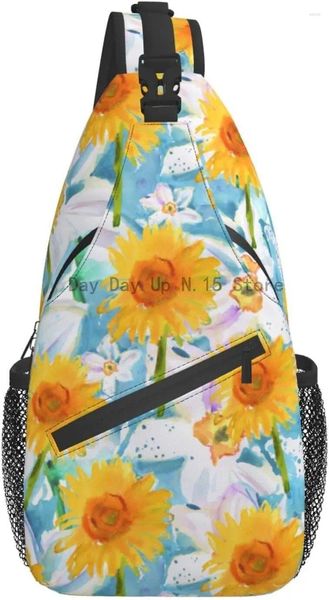 Borsa con fionda dello zaino girasole floreale watercolor watercolor escursionismo daypack pacchetto di viaggio tra spalla a croce per uomini donne