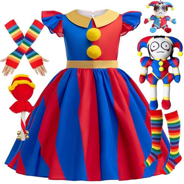 Vestidos de meninas incríveis trajes de role-playing de circo digital para crianças Halloween circo pomni festas de aniversário vestidos menina de menina 3-10yl2405