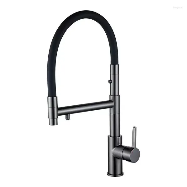 Rubinetti da cucina in ottone acqua purificata in stile 360 ​​gradi di rotazione taps miscelatore freddo arrivi a doppia maniglia pistola grigio/cromo