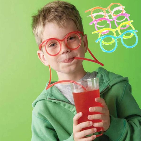 DIY Straw Crazy Sıcak İçecek Yaratıcı Eğlence Eğlenceli Komik Yumuşak Gözlükler Saman Eşsiz Esnek İçme Tüpü Çocuk Parti Aksesuarları NY