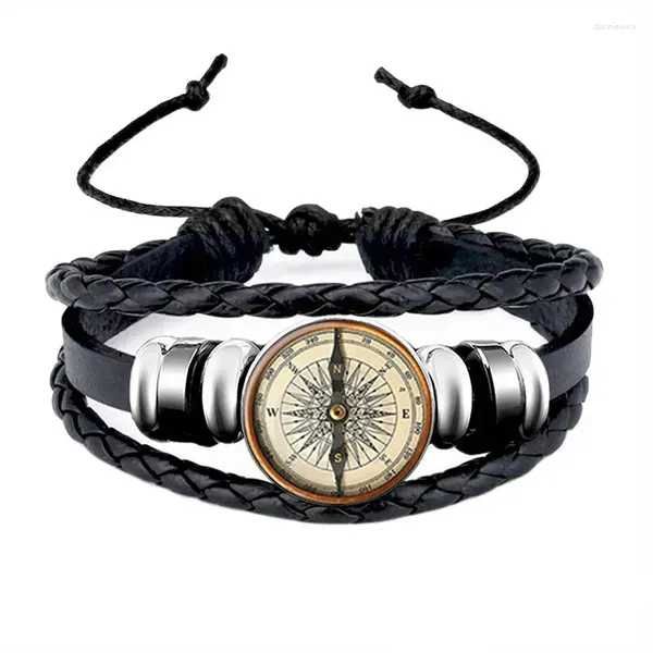 Bracelets de charme Vintage Compass Picture Glass Dome Snap Button Bracelet