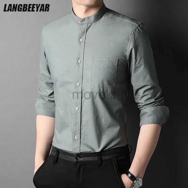 Herren -Hemd -Shirts Top -Klasse 100% Baumwolle Neue Modemarke Designer ohne Kragen Slim Fit Mens Shirts lässige vertikale Streifen Langarm Männer Kleidung D240427