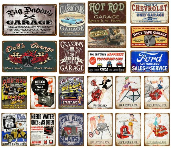 Rod Garage Dekor Vintage Metall Zinnschilder Klassiker Auto Motor Batterie Werkzeuge Wandkunstplatte Shabby Chicmalerei Plaque6425977