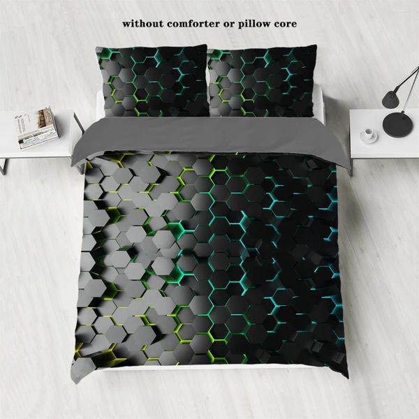 Bettwäsche-Sets 3pcs gebürstet Polyester Set 1 Quilt Abdeckung 2 Kissenbezüge ohne Füllung weicher hautfreundlicher Anti-auf-sechseckalalales Füllen