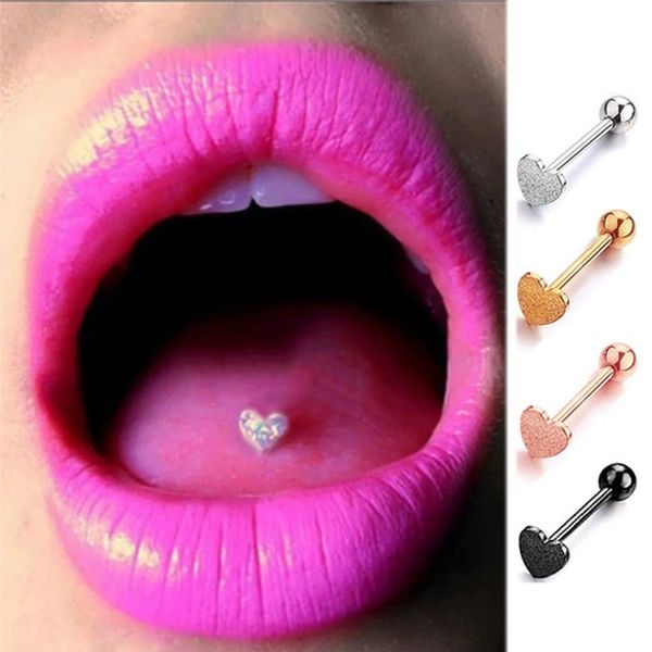 Língua Aço Coração de barra perfuração Labret Pin mamilo Piercings de unha Piercings Lip 240429