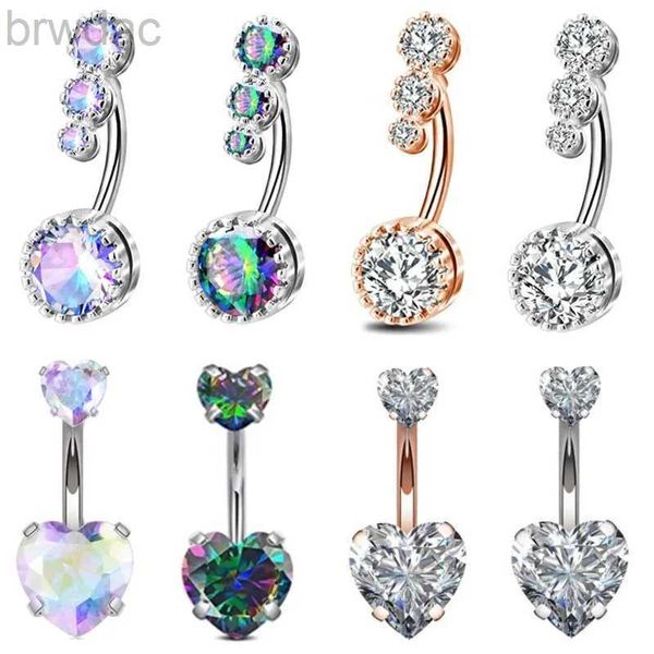 Navelringe 1PCS Chirurgischer Stahl AB -Kristall Bauchknopf Ringe Zirkon Herz Navel Piercing Reverse Netter Bauchnabel Piercing sexy Nabel Ring D240509