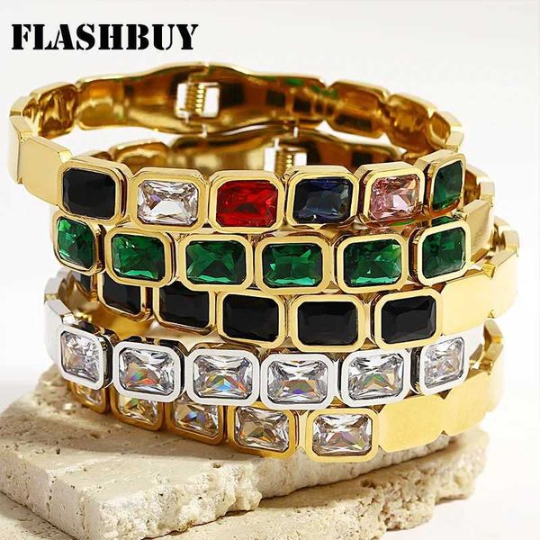 Bangle Flashbuy 316l Aço inoxidável Bigles de cristal de cristal colorido para mulheres meninas novas tendências de design de luxo jóias à prova d'água T240509