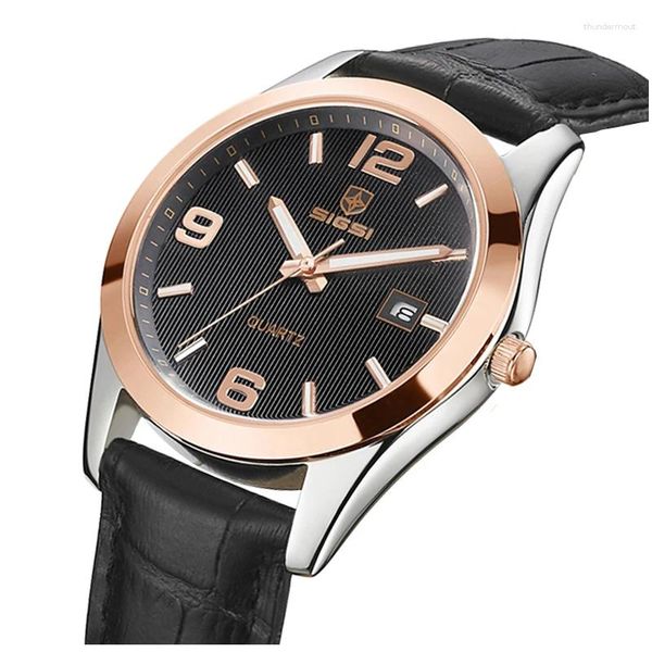 Relógios de pulso Original Men Luxury Watch Sapphire Brown Leather Strap Property Quartz Hand Relógio Masculino Top Brand Business Wristwatch preto