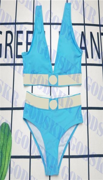 Blue Swardwear Womens Split Bikini Print Gold Women Swimsuit Suit V Neck Ladies Swim Wear8064984