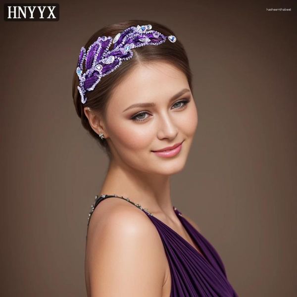 Clip per capelli Hnyyx Purple Rhinestone Baschia con foglia scintillante Fashi