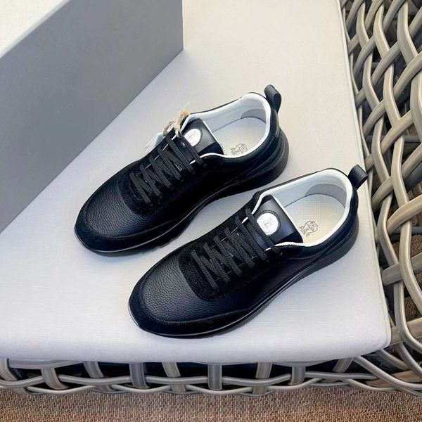 Fode Men Casual Schuhe Läufer mit Monili-Sneakers Italien Klassische Elastizität Band Low Tops Schwarz Leder Spleiß Designer Erholung Tennis Sport Schuhe Schachtel EU 38-44