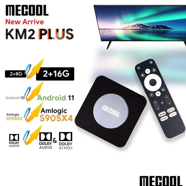 Caixa de TV Android MECOOL KM2 PLUS 4K AMLOGIC S905X4 2G DDR4 Ethernet WiFi Mti-Streamer HDR 0 TVBox Home Media Player Confirt Top Drop Deliver OTP47