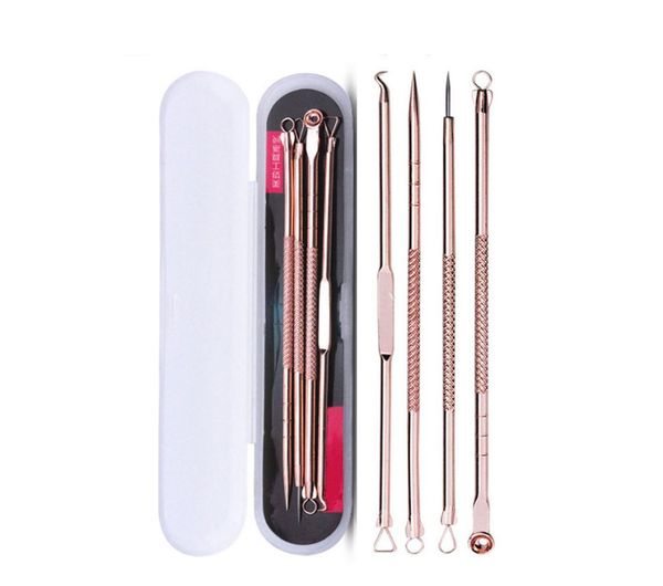 4pcs Acne Blackhead Removal Needles Rose Gold Oro inossidabile Spot di Pimple Extractor Extractor Cleanser Bellezza Face Cleaning Care Tools7816283