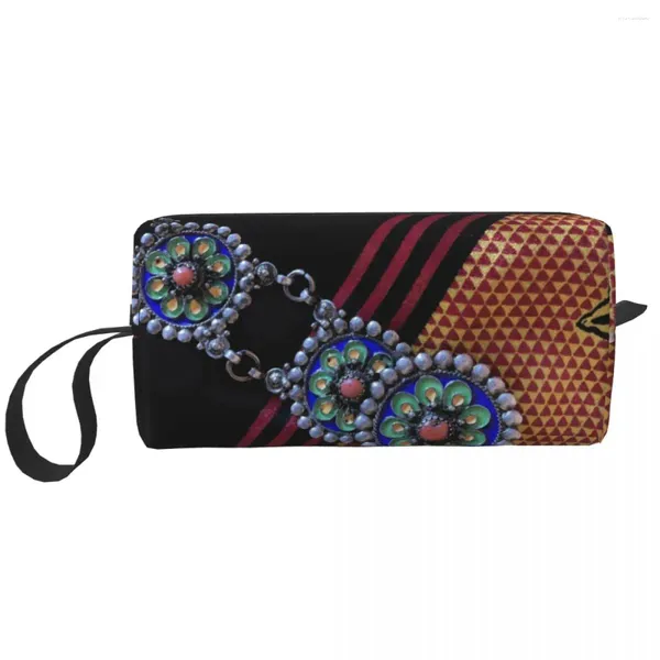 Aufbewahrungstaschen Kabyle Stoffe Juwely Toilne Tasche Afrika Stil Berber ethnischer kosmetischer Make -up -Organisator Ladies Beauty Dopp Kit Box