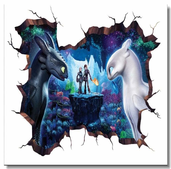 Mural de impressão personalizada mural Como treinar seu dragão 3 poster httyd 3d adesivo de parede de parede de dentes decalques da sala de jantar 08667026442