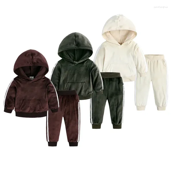 Conjuntos de roupas 1 2 3 4 5 6 anos Autumn Boys Gold Velvet Hoodies e Calças 2pcs Little Princess Girls Meds Suits Kids Roupos