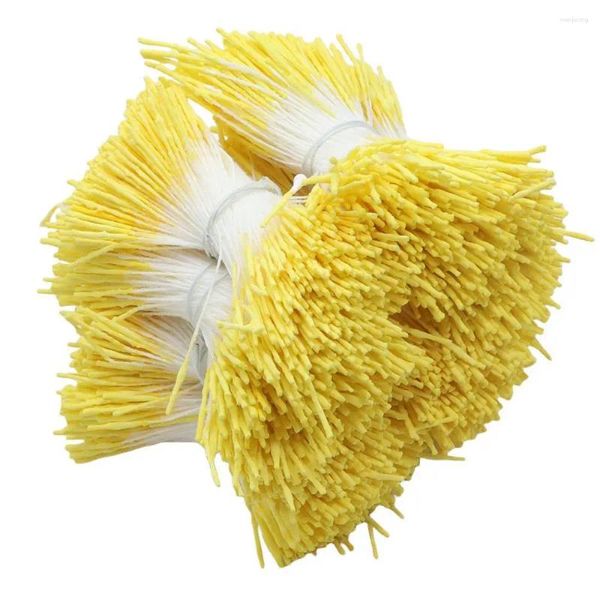 Fiori decorativi 4000pcs/lotto 10 mazzi da 400pcs/mazzo stami lunghi gialli lunghi teste doppie/singole 1mm fiore artificiale stamen torta fai -da -te