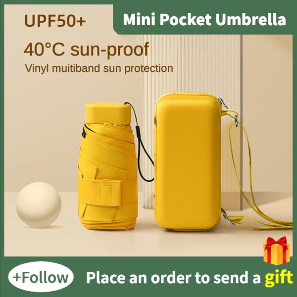 Gear 15cm Mini Umbrella de bolso compacto para mulheres Light 6 Fold Sun Protection Sun and Rain Small Bolt Saco de guarda -chuvas Paraguas Mujer