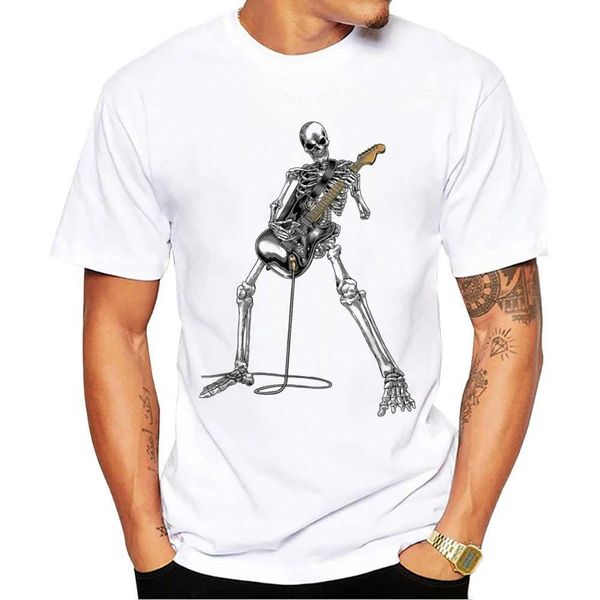 T-shirt maschile thub vintage divertente skeleton chitar guy ts happy sallown maschi t-shirts boy rock stampa corta t-shirt sport tops y240509