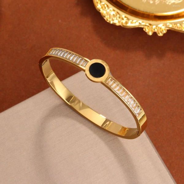 Bangle Fashion Black Disc Браслет для женщины из нержавеющей стали инкрустации циркона римские цифры браслеты ювелирные изделия рождественский подарок оптом